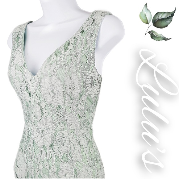 LULU'S Normani Sage Green V-Neck Lace Sleeveless Spring Dress - Picture 1 of 5